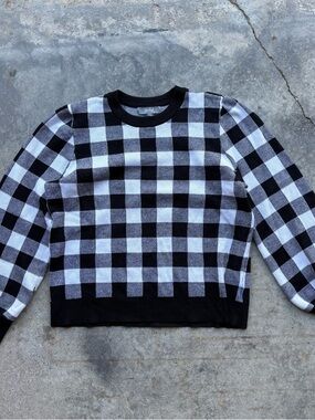 Marled Black and White Check Knit Sweater (small stain)